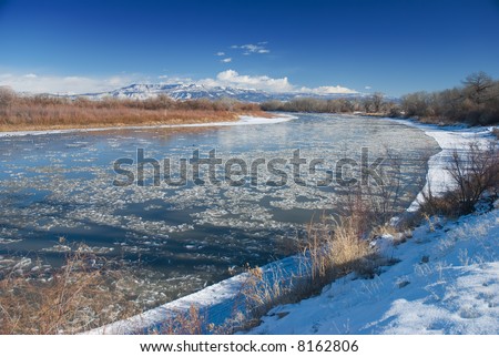 Horizontal landscape of the Colorado River near Grand Junction in December
