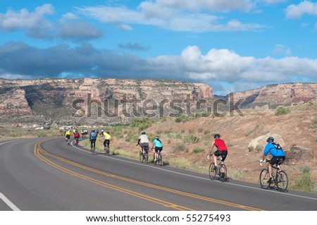 GRAND JUNCTION, CO - JUNE 13: 2000 participants cycle toward Colorado National Monument first day of 25th Annual Ride the Rockies tour at Grand Junction, Colorado, July 13, 2010