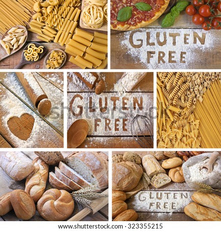 Collage of gluten free - food with background