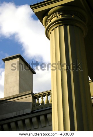 Column at sunset. The capitol Column of main entrance of Dundurn Castle in Hamilton. The castle was completed in 1835.