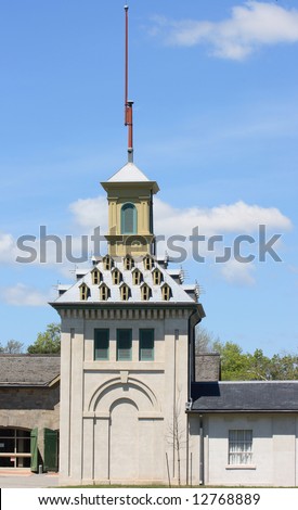 Dundurn Castle East Tower. Dundurn Castle, Hamilton, Ontario. One of he Durndurn Castle Towers with the birds houses on the roof.