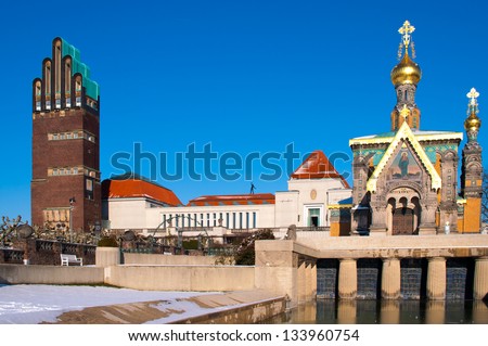 MathildenhÃ?Â¶he Darmstadt - Jugendstil - art nouveau - Germany - five finger tower and russian chapel