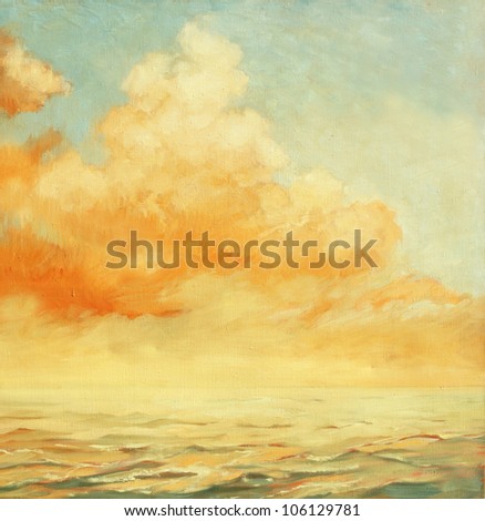 sea landscape with a cloud,  illustration, painting by oil on a canvas