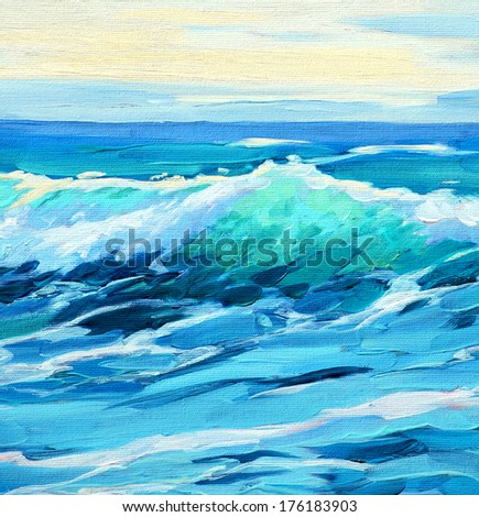 morning on sea wave illustration painting by oil on a canvas morning on sea wave illustration painting by oil on a canvas