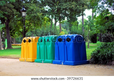 containers for assemblage and recycling  waste and dust in a botanical garden park of Barcelona