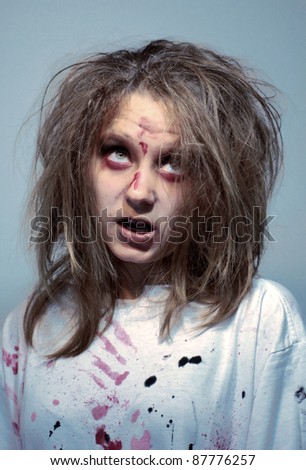 girl in an image of the madwoman of the zombie for a holiday halloween