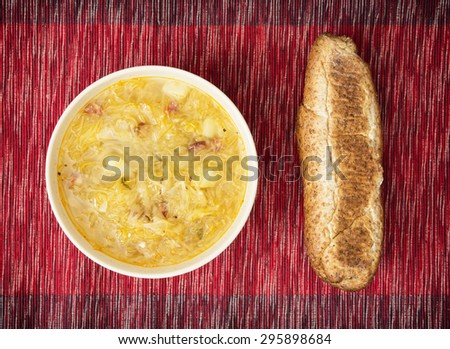 Cabbage soup with pastry. Food and drink.