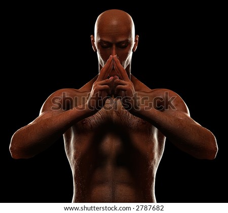 Male figure in Zen position. High contrast lighting