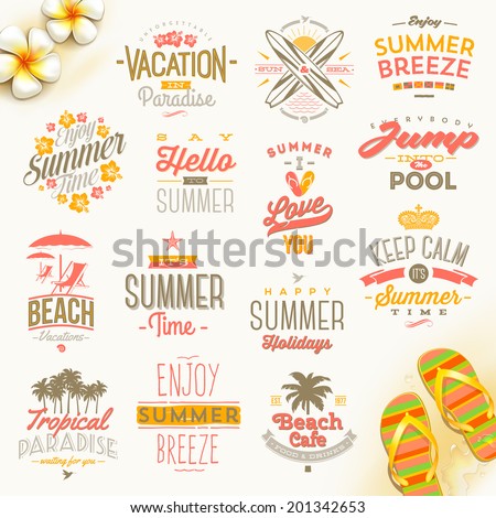 Vector set of summer holidays, vacation and travel type design