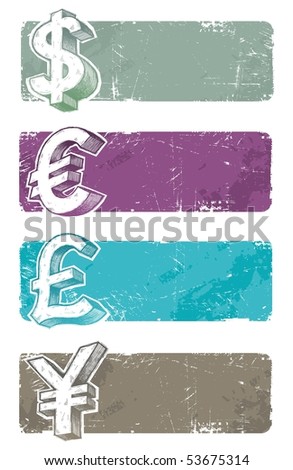 currency signs. stock vector : Vector banners with hand drawn currency signs