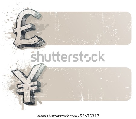 currency signs. drawn currency signs - yen