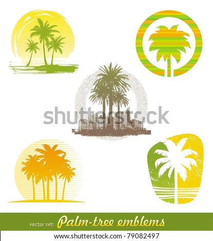 Vector set palm tree emblems & labels in different styles Vector set palm tree emblems & labels in different styles