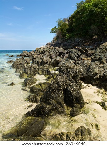 stones coastline at Phi-Phi Don island beach, Thailand