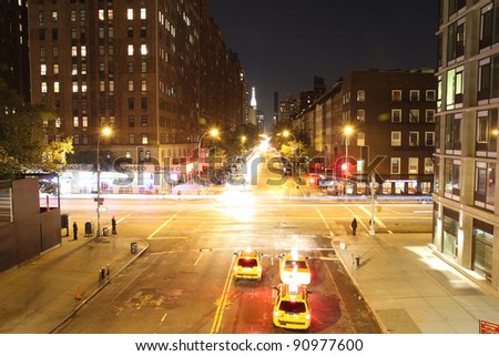 NEW YORK - CIRCA 2011 (TIME-LAPSE): Taxis wait at a red light in Manhattan in this timelapse view circa 2011 in New York City.