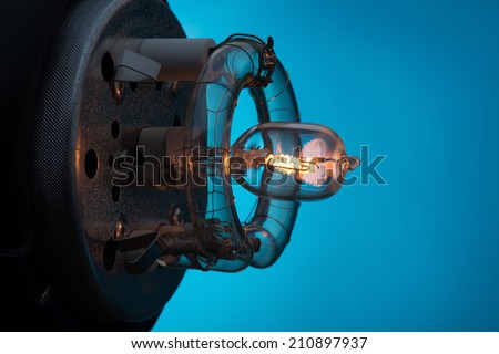 The internal structure of switched spotlight side view. Isolated on blue background