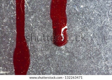 Blood dripping on dirty glass