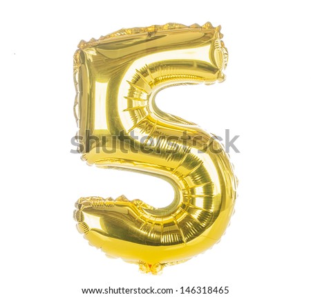 Gold balloon font part of full set of numbers number five 5 Gold balloon font part of full set of numbers number five 5