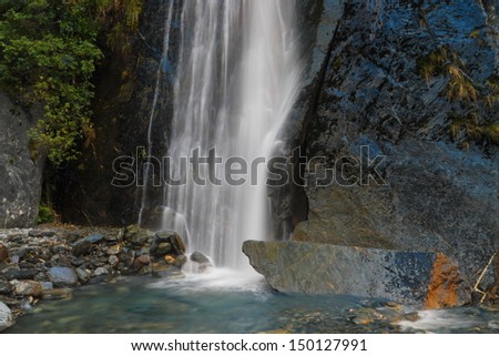 Beautiful waterfall in the forest in Westland Tai Poutini National Park, South Island, New Zealand