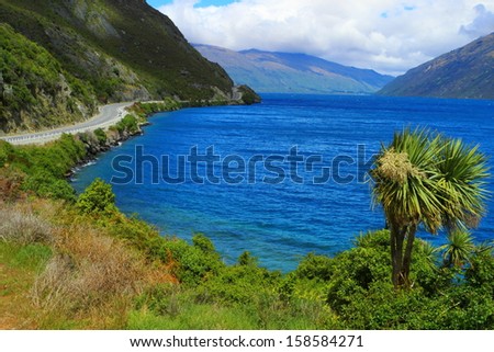 Beautiful lake shore in South Island, New Zealand