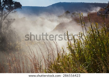 Sulfur gas vents along the trail in Hawaii Volcanoes National Park, Big Island, Hawaii