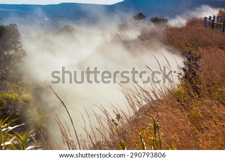 Sulfur gas vents along the trail in Hawaii Volcanoes National Park, Big Island, Hawaii