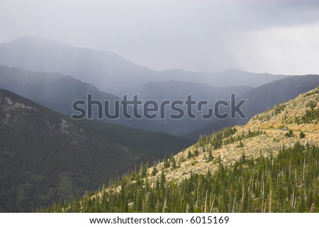 Rain and thunderclouds in the mountains tundra prairies forests of Cordeliers