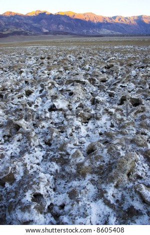 Salt formations with clay mineral deposits in Devil\'s Golf Course of Death Valley National Park