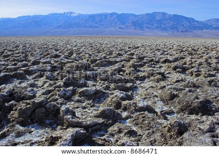 Salt formations with clay mineral deposits in Devil\'s Golf Course of Death Valley National Park