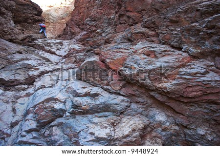 Desert landscape with multicolored clay and salt mineral deposits in geological formations of Death Valley National Park