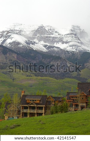 Log houses built high up in the mountains
