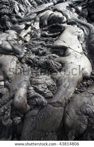 Close up of black lava swirl in Hawaii Volcanoes National Park