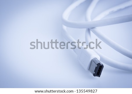 White fire wire Computer cable closeup