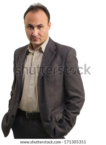 businessman in a suit isolated on white background, age thirty-five, thirty-seven years