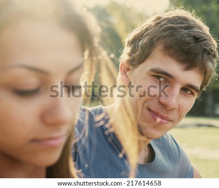 emotions and feelings of a young couple outdoors