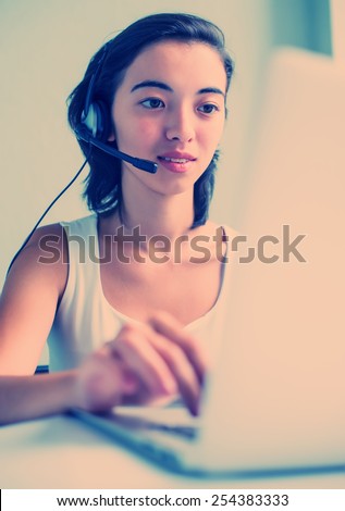 asian woman with headset