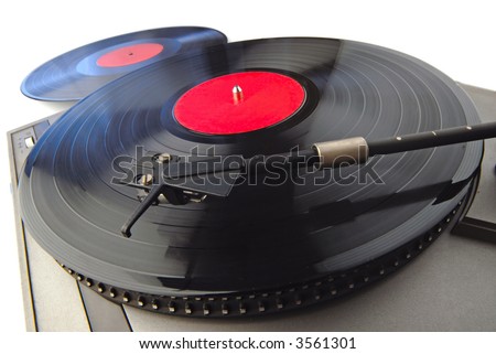 player with vinyl disks on  white background
