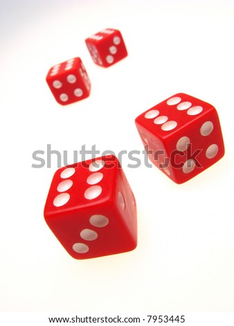four playing roll the dice on  white background