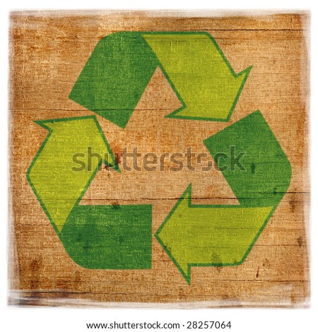 highly detailed wood texture background with recycle symbol