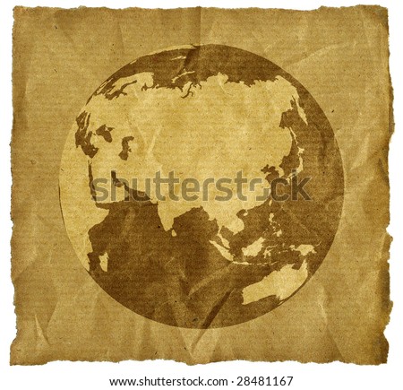 Asia map torn brown paper isolated on white background, ready for your message.