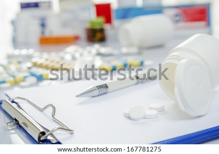 Pills on doctor prescription medicine