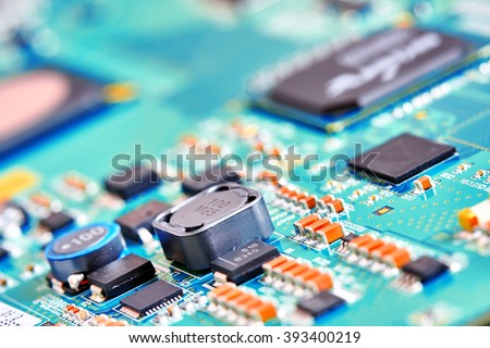 Electronic circuit board blured close up
