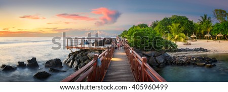 Sunset Panorama of a bridge in the north coast of Mauritius