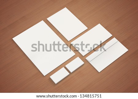 Blank A4 Paper, Letterhead, Business Cards, Note, Envelopes / Stationary, Corporate Identity Template On Wooden Background