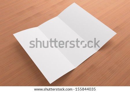 Blank Tri Fold Brochure On Wooden Background To Replace Your Design Or Message