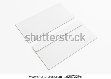 Blank envelopes  isolated on white with soft shadows. Front and back side.