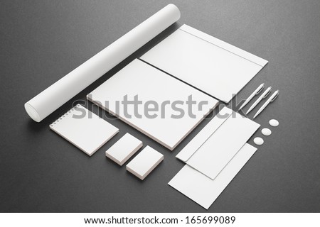 Blank Stationery / Corporate ID Set . Consist of Business cards, Folder, envelopes, a4 letterheads, pens,folder.