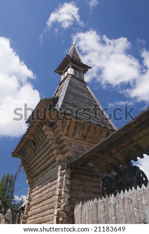 View on Russian folk-tales wooden castle