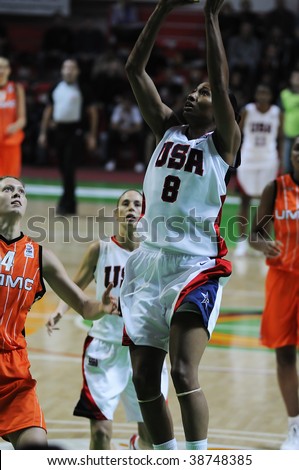 YEKATERINBURG, RUSSIA - OCT 11. Angel McCoughtry, USA Team player during basketball game between UMMC (Yekaterinburg, Russia) and USA National Team on UMMC Cup contest. USA won 78:63 on Oct 11, 2009.