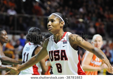 YEKATERINBURG, RUSSIA - OCT 11. Angel McCoughtry, USA Team player during basketball game between UMMC (Yekaterinburg, Russia) and USA Team on UMMC Cup contest. USA won 78:63 on October 11, 2009 in Yekaterinburg, Russia.