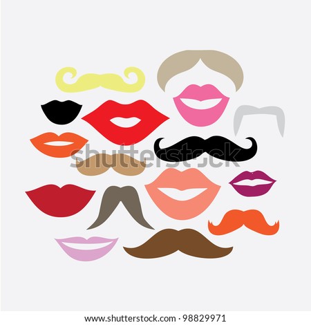 Vector Set of 16 Mustaches and Lips Vector Set of 16 Mustaches and Lips
